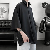 Threebooy Summer Short Sleeved Shirt Men Oversized Black White Shirt Men Streetwear Korean Loose Ice Silk Shirts Mens Casual Shirt M-3XL