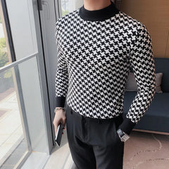 Threebooy Clothing Men Autumn Winter High Quality Knitting Sweater/Male Slim Fit Plaid Fashion Pullover Men's Casual Knit Shirt