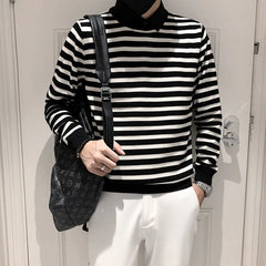 Threebooy  Fake 2 Pieces Shirt Neck Stripe Knitting Sweaters/Male Slim High Quality Casual Pullover/Man Fashion Knit Shirt Size S-4XL