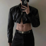 Threebooy Autumn Product Design Sense Lgbt Sexy Navel Exposed Fashion High Street High Waist Double Zipper Wide Shoulder Leather Jacket