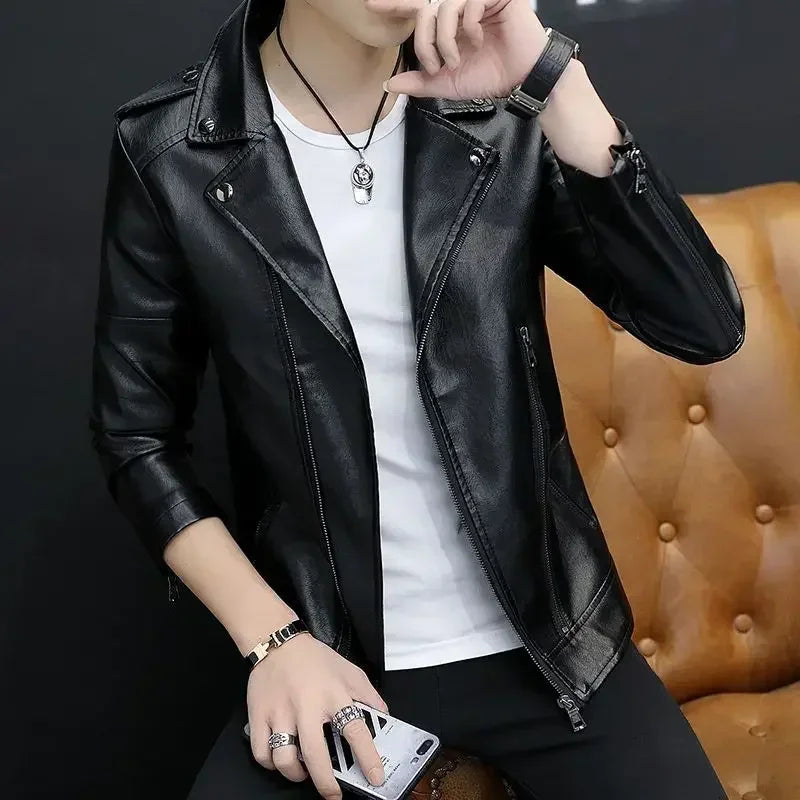 Threebooy Casual Male Leather Blazer Black High Quality Clothing Handsome Original Coat Luxury Designer Simple Breasted Men's Suit Jackets