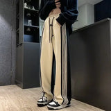 Threebooy Trousers Summer Men's Sweatpants Thin Striped Straight Male Sports Pants Wide Leg Big Size Korean Y2k Fashion 2024 Casual Long