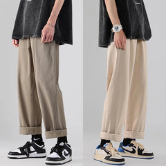 Threebooy Men's Fashion Trend Loose Casual Pants Solid Color Design Pantalon Homme Trousers 4 Color Popular Straight Pants M-2XL
