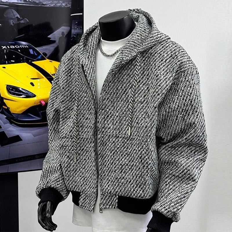 Threebooy  New Autumn Men Textured Hooded Sweatshirt Jacket Light Luxury Harajuku Zip-up Leisure Fashion Long Sleeve Hoodie Crop Coat M-2XL