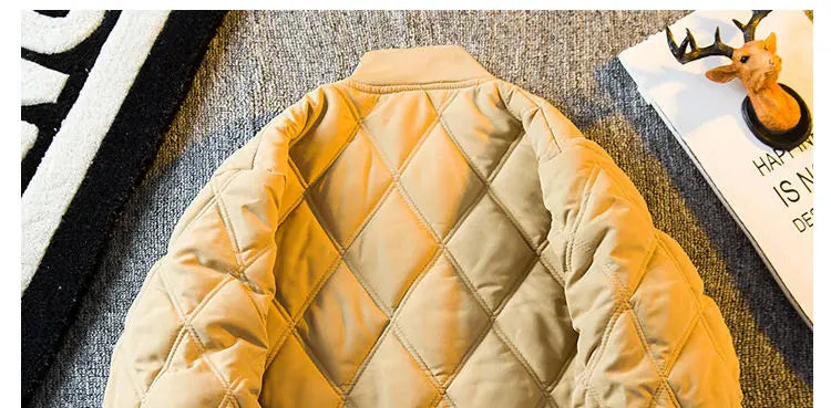 Threebooy Men's Parkas Rhombus Padded Cotton Winter Thickened Retro Casual Baseball Uniforms Warm Coat Stand Collar Single-breasted Coats
