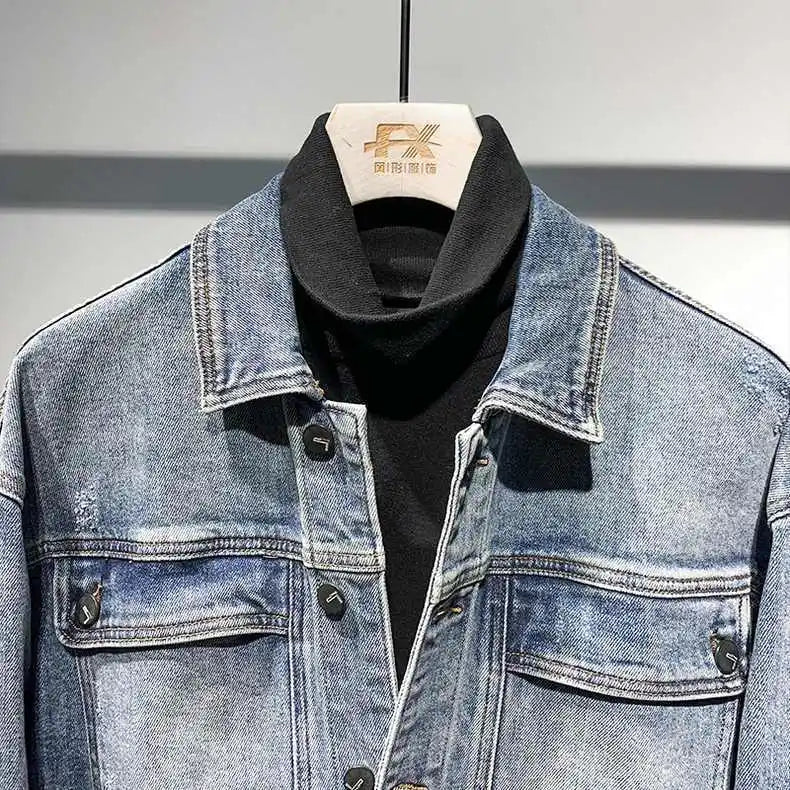 Threebooy Men's Cargo Denim Jacket 2025 Autumn Versatile Loose Wash Jacket Spring Men Women Unisex Wear Punk Spliced Pockets Jeans Coat