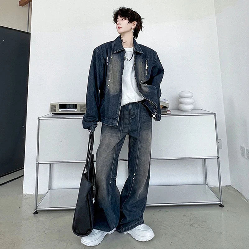 Threebooy Men's Vintage Washed Denim 2-Piece Set