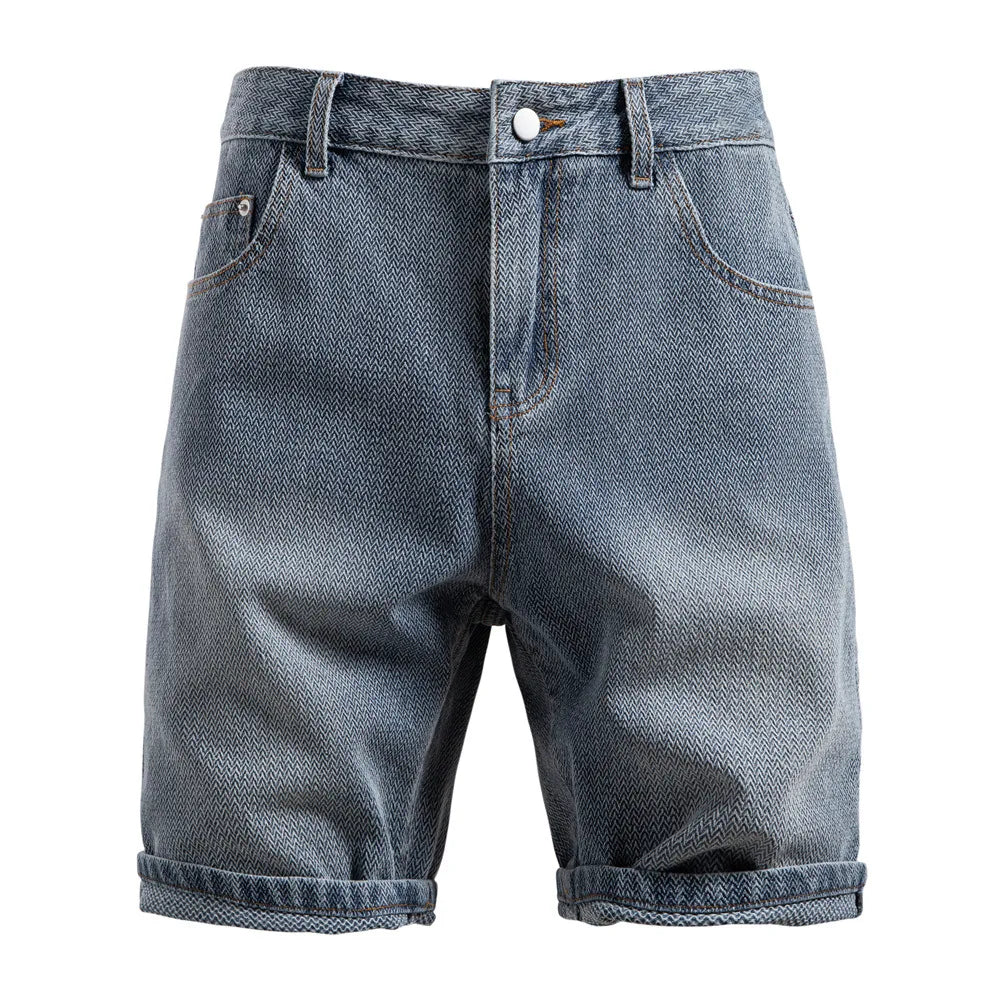 Threebooy Summer New Chic Men Slim-fit Denim Shorts Light Luxury Stylish Vintage American Style Urban Fashion Leisure Straight Half-pants