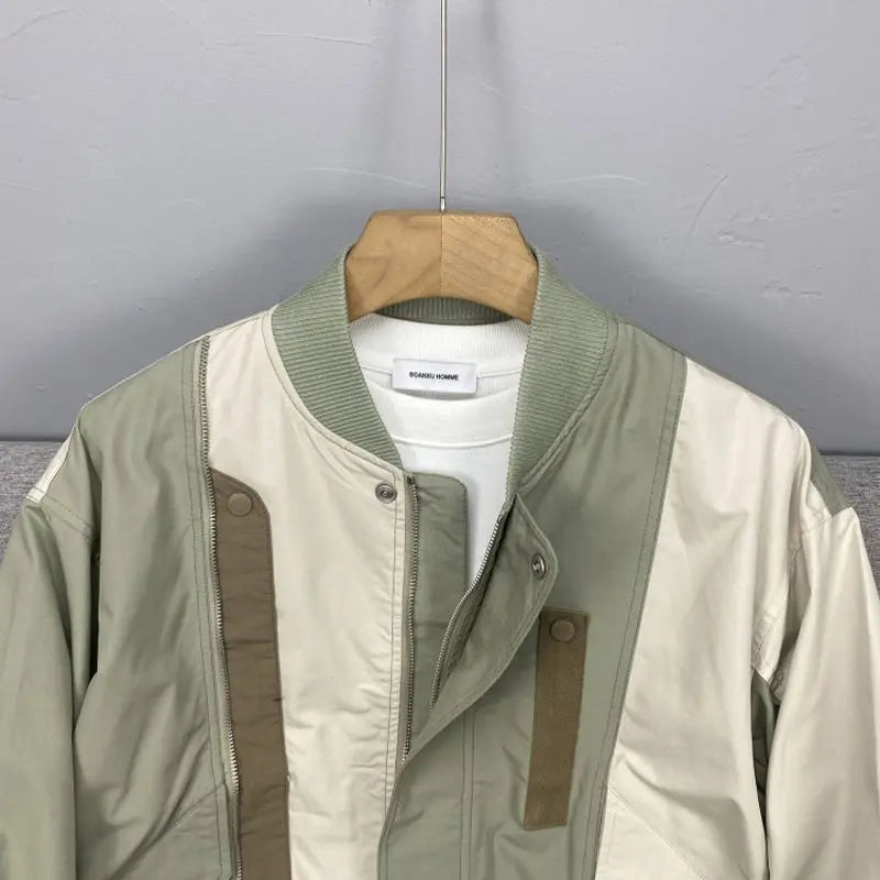 Threebooy  Spring Autumn Zipper Coat Streetwear American Contrasted Baseball Uniform Multi-Color Spliced Bomber Jacket Casual Jacket Men