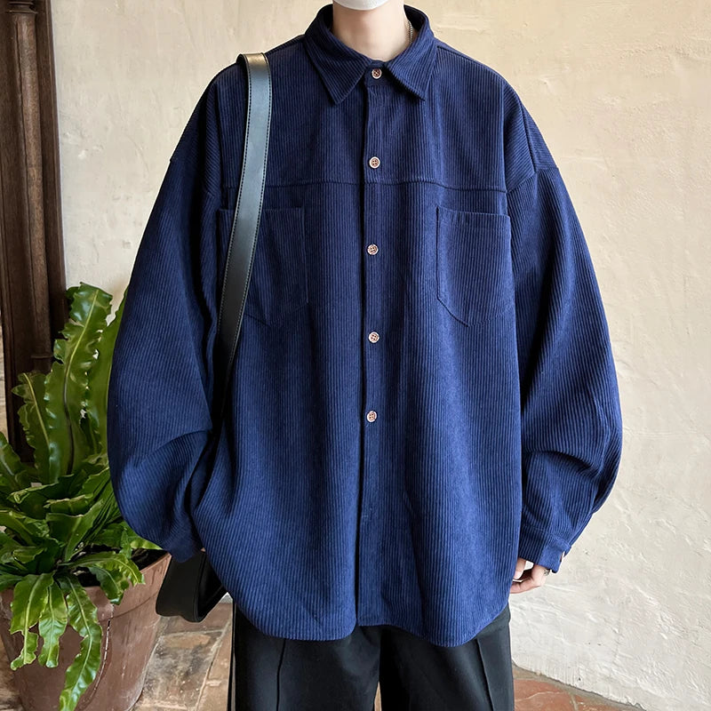 Threebooy Fashion Lapel Button All-match Solid Shirts Coats Men's Clothing Spring New Loose Casual Long Sleeve Tops Korean Shirt