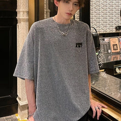Threebooy New Summer Stylish Bright TShirt Men Tops Shiny Loose Short Sleeve T-shirt High Street Aesthetic Harajuku Women Tshirt