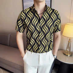 Threebooy  Summer Printed Short Sleeved Shirt for Men Fashion Ice Silk Breathable Casual Non Ironing Shirt Business Social Top Men Clothing