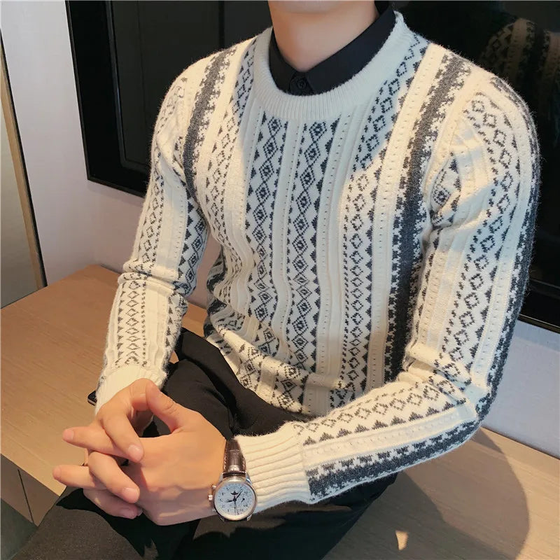 Threebooy Brand clothing Men keep warm winter Fake two knitted sweaters/Male Slim Fit Business Casual Set head Sweater Plus size 4XL