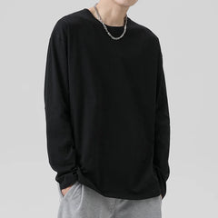 Threebooy  Autumn Men's Casual Long Sleeve T Shirt Plus size Sweatshirts Male Korean Fashion Oversized Tees Clothes Blue Y2K Tshirt