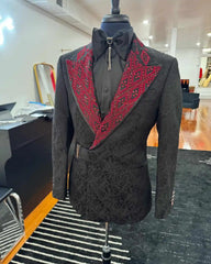 Threebooy  Stunning Jacquard Crystal Men Suits Slim Fit 2 Piece Jacket Pants Peak Lapel Formal Occasion Party Banquet