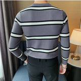 Threebooy Mens Autumn Casual Sweaters Slim Fit Stripe Knitting Sweaters Cotton Long Sleeve Round Collar Male Warm Pullovers Orange