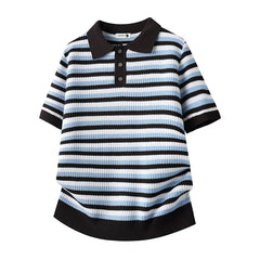 Threebooy  Summer New Fashion Trendy American Striped Thin Short Sleeve Polo Shirt Men's Casual Loose Sport High Quality T-shirt
