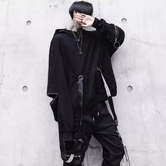 Threebooy Black Men's Hoodies Goth Sweatshirt Hood Autumn Techwear Gothic Darkwear Hoodie Sweatshirts Streetwear Hip Hop Harajuku