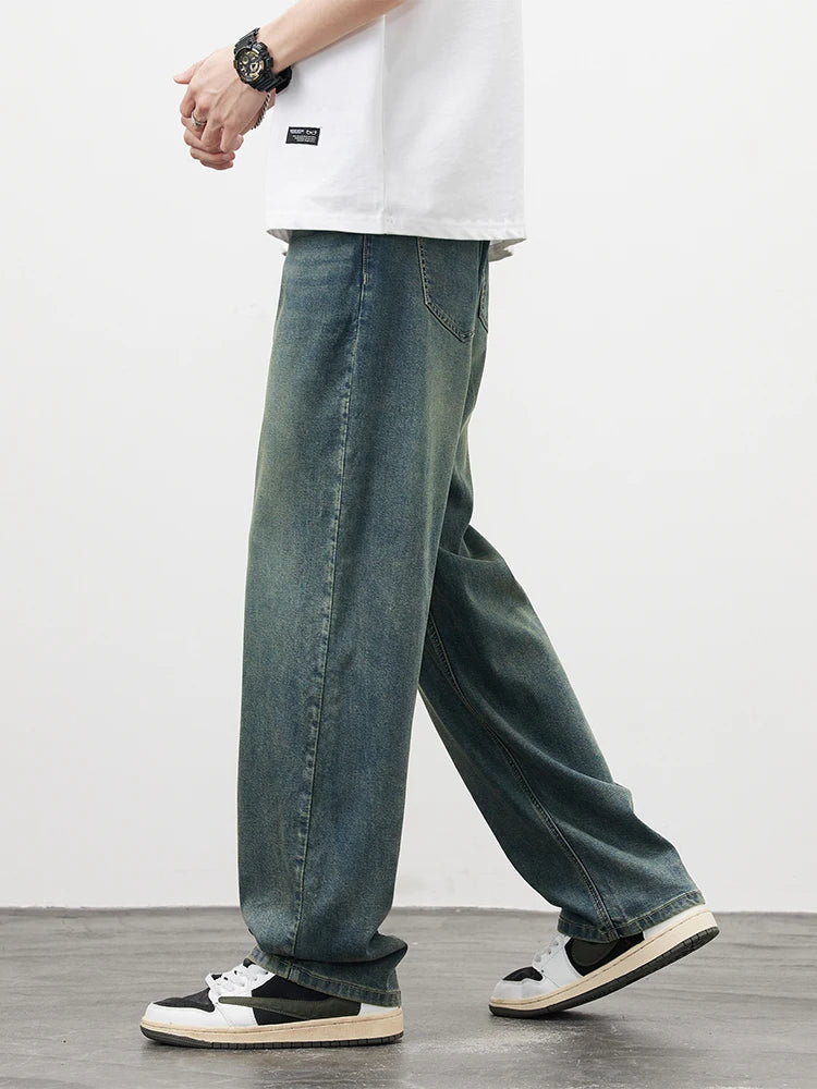Threebooy  New Men's Straight Vintage Jeans Soft Lyocell Casual Trousers Personality High Quality Male Korean Fashion Baggy Denim Pants
