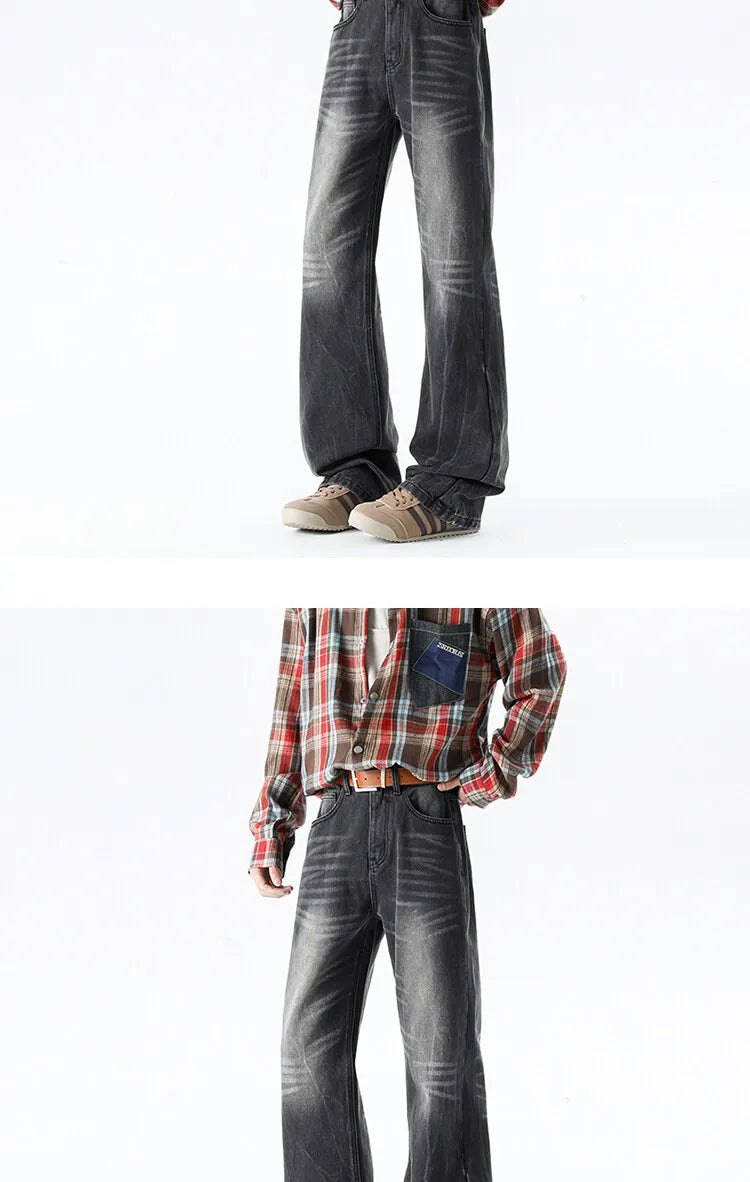 Threebooy Wide leg jeans Men 2025 Autumn trend Casual Pantsbell-bottoms unisex washed Jeans Skinny Work Trousers Male Jeans Men Clothing