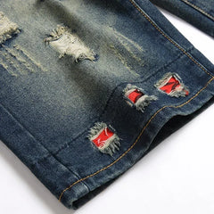 Threebooy  New Summer Vintage Washed Men Denim Shorts Casual Fashion Street Wear Ripped Hole Patches Distressed Male Straight Jeans Shorts