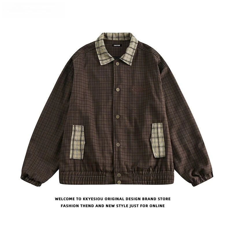 Threebooy Japanese Spring Autumn Retro Plaid Jacket Korean Men's Women's College Loose Coat Casual Versatile Couple's Preppy Jacket Chic