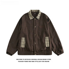 Threebooy Japanese Spring Autumn Retro Plaid Jacket Korean Men's Women's College Loose Coat Casual Versatile Couple's Preppy Jacket Chic