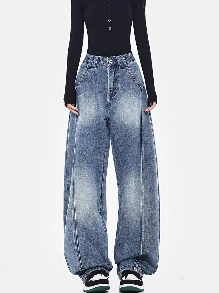 Threebooy 2025 Spring Men and Women Trendy Personalized Straight Tube Washed Curved Knife Jeans Couple Loose Hip Hop Casual Pants y2k