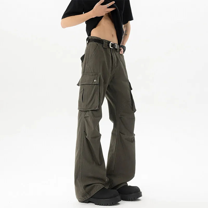 Threebooy  Cotton Wide Leg Cargo Pants man Loose Fit Multi Pocket Casual Streetwear Comfortable Workwear Trousers Men Trendy Fashion