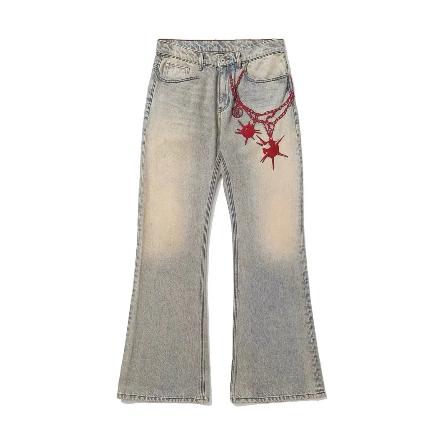 Threebooy American retro men and women trend personalized embroidered straight leg washed jeans couple spring and autumn casual pants y2k