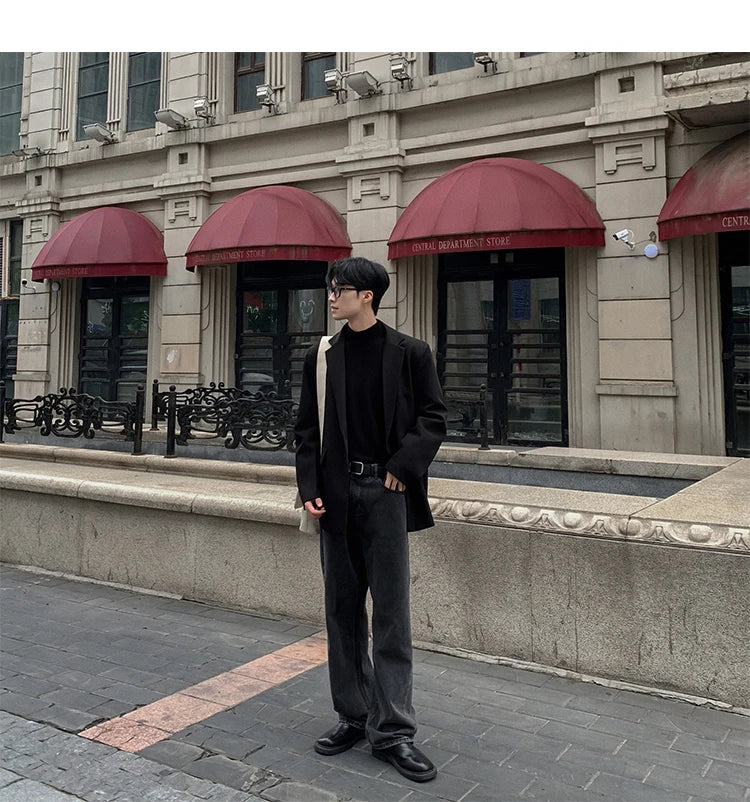 Threebooy Oversized Korean Style Men's Loose Casual Small Suit, Men's 2024 Autumn New Padded Shoulder Suit Jacket Unisex Top