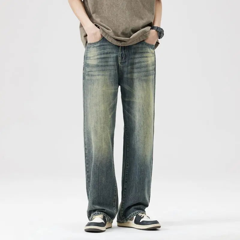 Threebooy  Streetwear Thin Vintage Jeans Men's Fashion Loose Trousers Casual Straight Personalized Denim Pants Male Summer Brand wide jeans