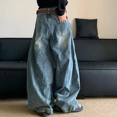 Threebooy  American Retro Washable Loose Straight Jeans Men's Trendy Brand Cleanfit Banana Wide-leg Pants Korean Reviews Many Men's Clothes