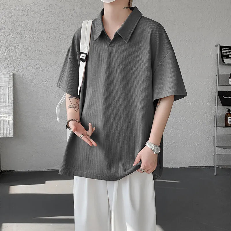 Threebooy T shirt men Oversized Polo Collar Soft Comfort Tshirt Loose Fit Breathable Tee Casual Streetwear Top Summer Mens Fashion Apparel