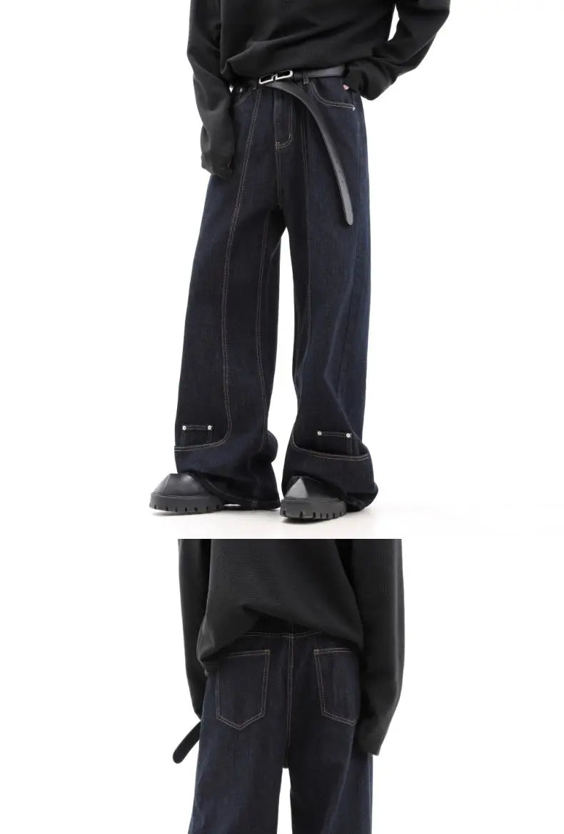 Threebooy Street men and women trendy personality retro design straight leg jeans couple hip-hop loose floor length casual pants y2k