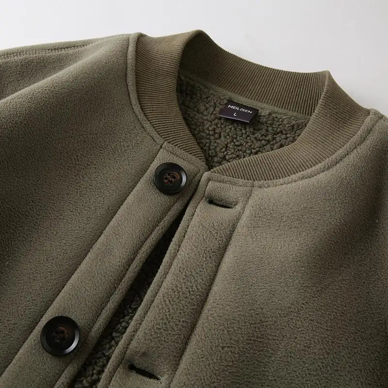 Threebooy Men's Jacket Autumn Winter Polar Fleece Stitching Double Layer Stand Collar Thickened Single-breasted Solid Color Jackets Tops