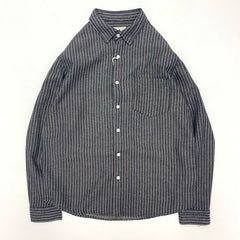 Threebooy  Autumn Cotton Linen Striped Shirt For Men American Retro Breathable Workwear Tops Simple Long Sleeved Loose Cargo Shirt Jacket