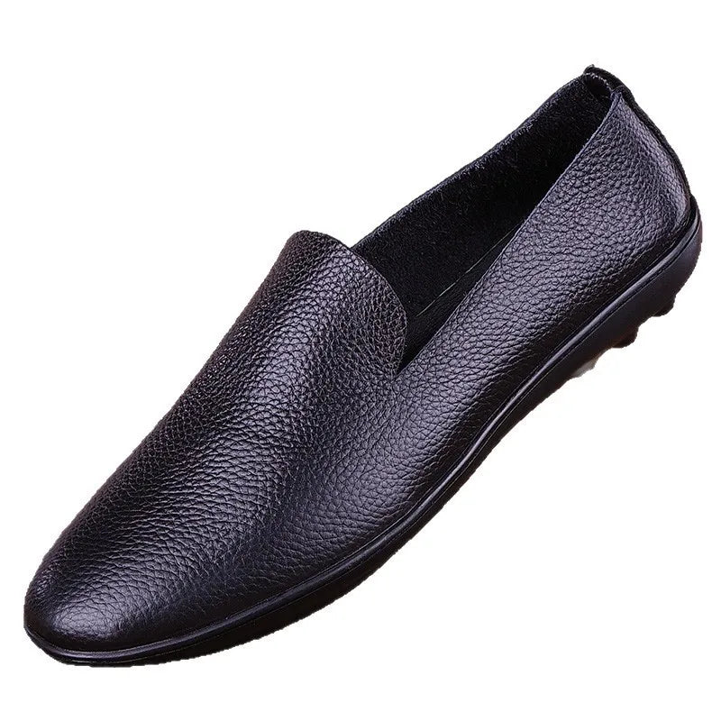 Threebooy  Low-Top Men's Slip-On Soft Surface Bean Shoes Fashionable Casual round Toe Flat Heel Rubber Outsole Comfortable Interior