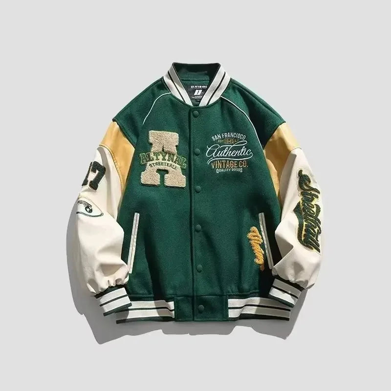 Threebooy  American Style Trendy Brand Men's Baseball Cap Casual Embroidered Jacket Loose Fit Patchwork Casual Jacket For Couples Spring Au