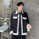 Threebooy Fashion Menswear Chic Black And White Color Block Spliced Jacket Lapel Light Silk Tweed Coat Autumn Winter New Cloth