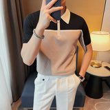 Threebooy Men's Summer High Quality Zipper Design Short Sleeve Knit Polo Shirts/Male Slim Fit Color Matching Lapel Polo Shirt S-4XL