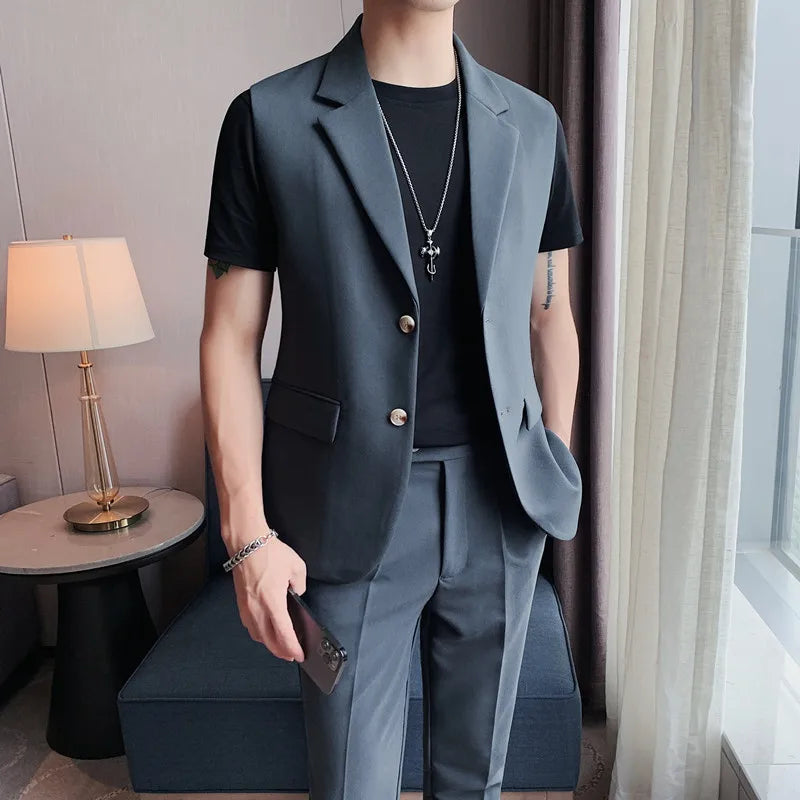 Threebooy Men's Brand Clothing Summer Leisure Business Suit Vest/Male High-Grade Solid Color Slim Fit Loose Fashion Suit Blazers 4XL