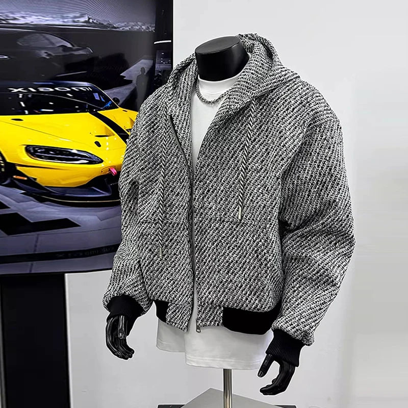 Threebooy  New Autumn Men Textured Hooded Sweatshirt Jacket Light Luxury Harajuku Zip-up Leisure Fashion Long Sleeve Hoodie Crop Coat M-2XL