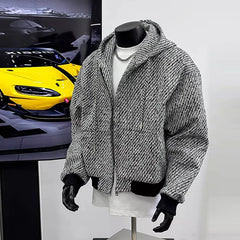 Threebooy  New Autumn Men Textured Hooded Sweatshirt Jacket Light Luxury Harajuku Zip-up Leisure Fashion Long Sleeve Hoodie Crop Coat M-2XL