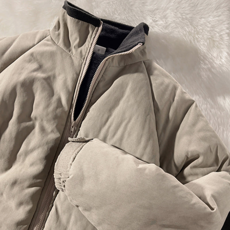 Threebooy Japan Standing Collar Padded Jacket Vintage Cityboy Men's Plush Parkas American Retro Hong Kong Style Winter Jacket Cargo Coat