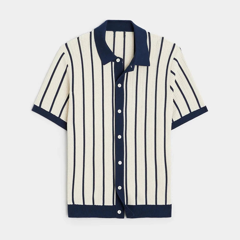 Threebooy New Summer Men's Striped Knit Polo Shirts Fashion Patchwork Short Sleeve Turn Down Collar Smart Casual Polos Men Knitted Tops