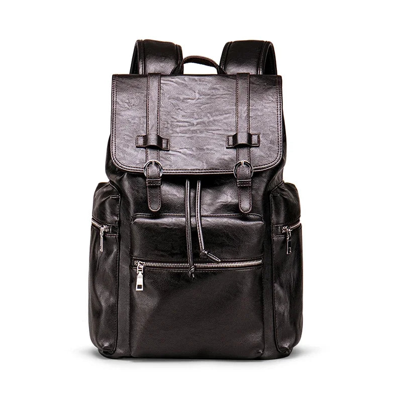 Threebooy  Men's PU Leather Backpack Large Capacity Travel Computer backpacks Fashion Laptop Students Schoolbag Expandable USB Charger Bags