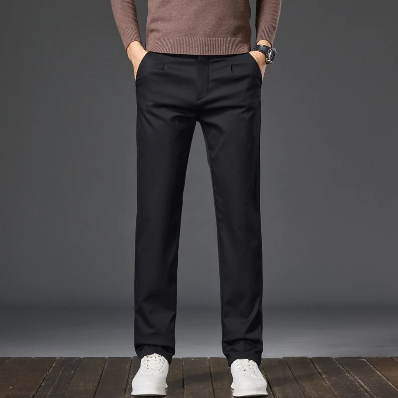 Threebooy  Spring Autumn Straight Casual Pants for Men's Clothing Solid Color Classic Regular Comfortable Slim Male Trousers