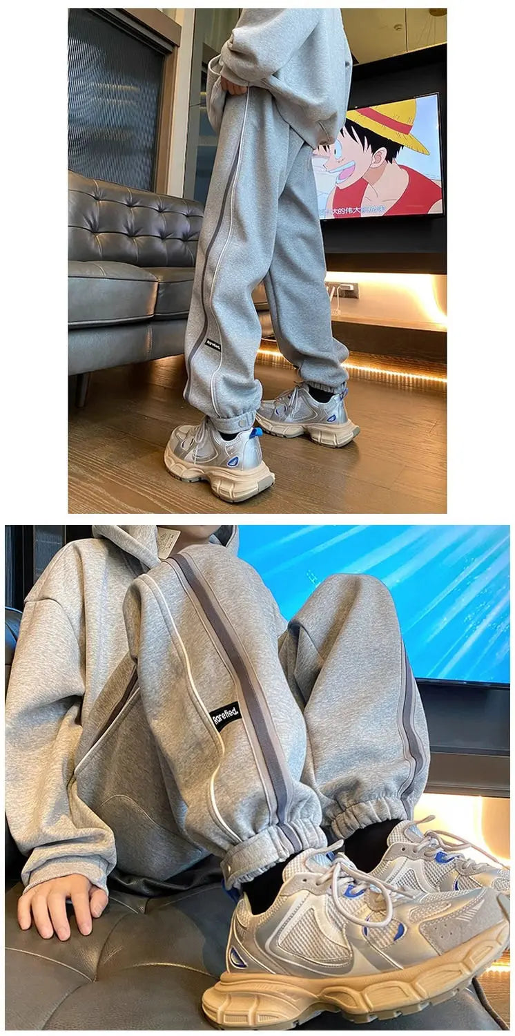 Threebooy Hong Kong Style Street Pants Spring and Autumn Style Personalized Spliced Trousers Youth Trendy College Style Versatile Trousers