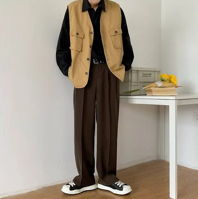 Threebooy Brown Black Suit Pants Men Slim Fit Fashion Social Mens Dress Pants Korean Casual Straight Pants Mens Office Formal Trousers